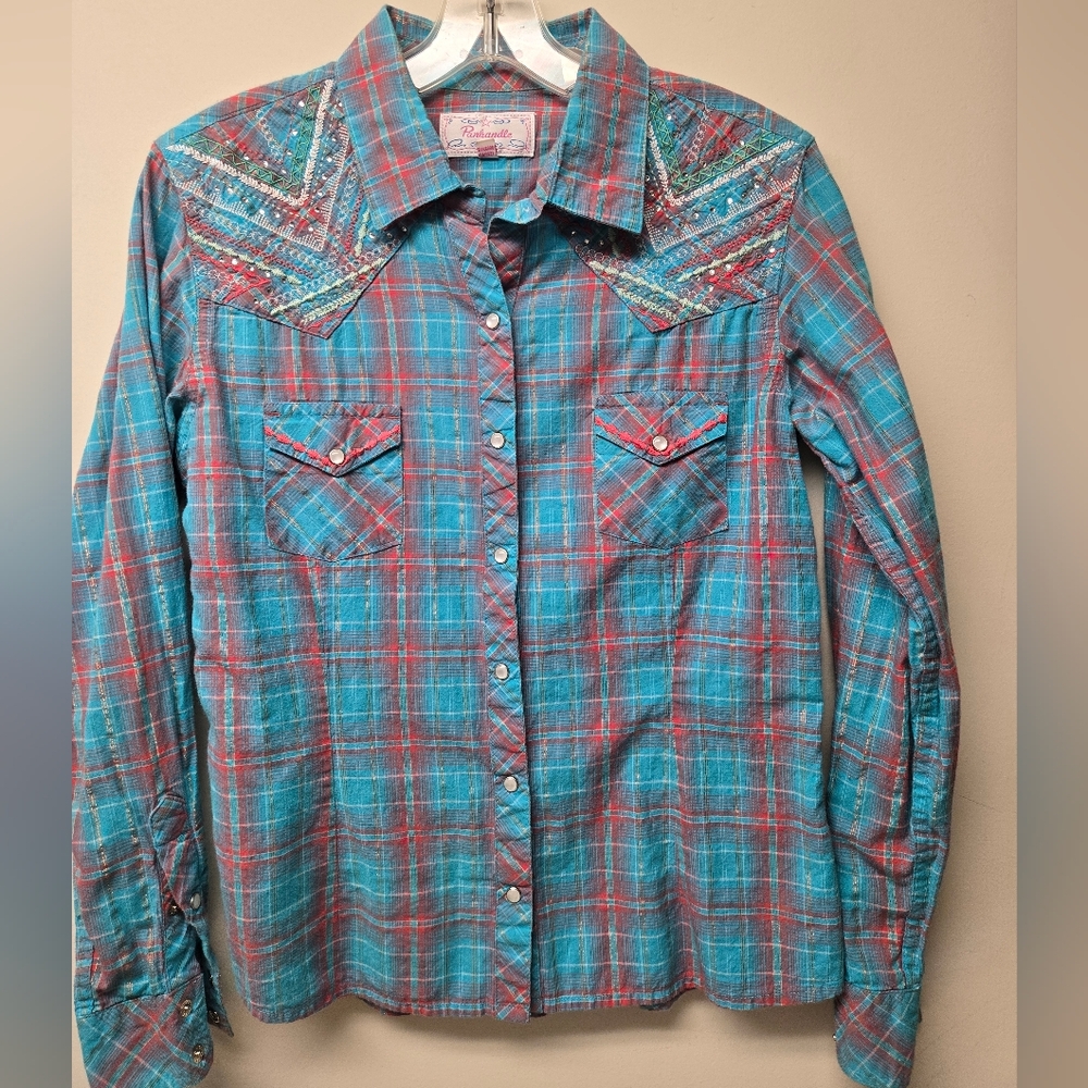 Ladied Medium Panhandle Turquoise Western Shirt